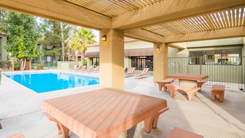 Ridgepointe pool view with nice picnic area